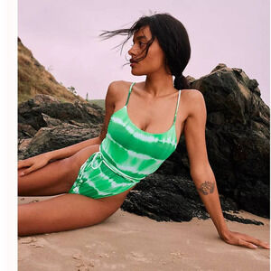 New Free People Martha Rey Holly One-Piece Swimsuit $258 MEDIUM Green